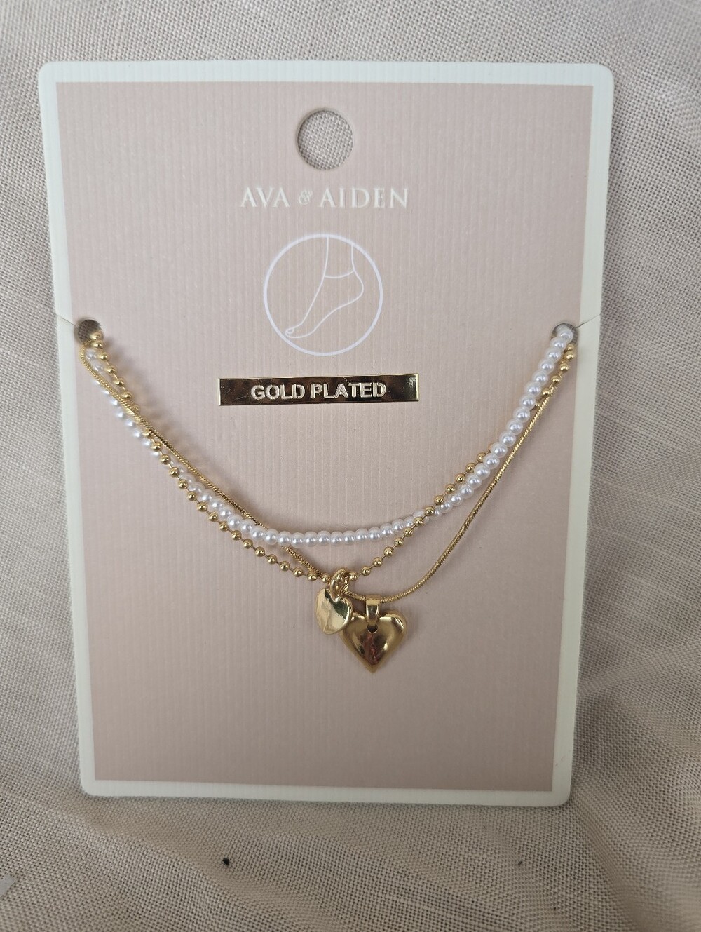 Ava & Aiden Gold and White Layered Heart Anklet